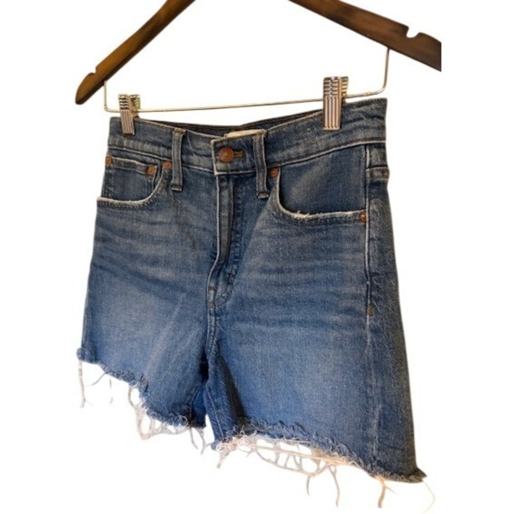 Madewell High-Rise Denim Shorts Medium Wash Raw Hem Size 25
